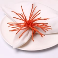 Handmade orange beaded coral-shaped napkin ring with gold ring for table decor - Orange Hand-beaded Style