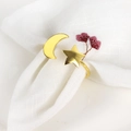 Elegant gold celestial open ring with polished moon and star design on white fabric - Gold Open Napkin Ring