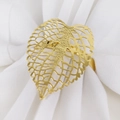 Golden hollow leaf napkin ring made of electroplated alloy for wedding table decor - Gold
