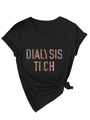 Detail of V-neck black T-shirt with Dialysis Tech leopard print and stylish side knot - S / Black