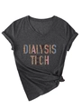 Detail of grey V-neck T-shirt showing leopard print Dialysis Tech graphic design - S / Black Heather Grey