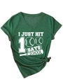 Detail of V-neck T-shirt showing knit texture and school baseball themed print - S / Vintage Green (White Print)