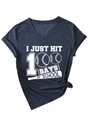 Detail of navy blue V-neck T-shirt with 100 Days of School baseball graphic print - S / Navy (White Print)