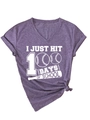 Detail of purple V-neck T-shirt with I Just Hit 100 Days of School baseball graphic - S / Purple (White Print)