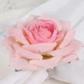 Pink artificial rose napkin ring with silver spiral metal holder for wedding table decor - Pink (Pink Fabric Rose Napkin Ring)
