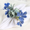 Blue artificial rose napkin ring with woven rattan base on elegant white table setting - Simulation Handmade Blue Rose