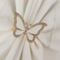 Rond de serviette papillon élégant avec émail blanc et cristaux brillants sertis - Design Papillon / Doré