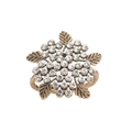 Vintage gold leaf napkin ring with sparkling crystal flower for holiday table settings - Ancient Gold White Rhinestone Leaf