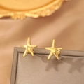 Minimalist golden starfish stud earrings with a matte metallic finish for women - Matte Gold Starfish Style (C5581)