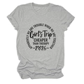 Detail view of light grey crew neck t-shirt with Girls Trip 2026 graphic print - S / Light Gray (Black Font)