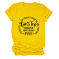 Detail of knit fabric and Girls Trip 2026 black graphic print on yellow T-shirt - S / Yellow (Black Font)