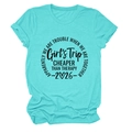 Close-up of turquoise cotton t-shirt with Girls Trip print and rolled sleeves - S / Deep Water Blue (Black Font)