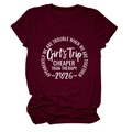 Detail of Girls Trip print on a burgundy crew neck cotton T-shirt with folded sleeves - S / Wine Red (White Font)