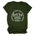 Detail of soft olive green cotton T-shirt featuring Girl's Trip white graphic print - S / Army Green (White Font)