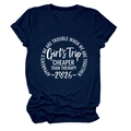 Navy blue crewneck T-shirt with white 'Girl's Trip' graphic print and 2026 text - S / Navy Blue (White Font)