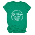 Close-up of green round neck T-shirt featuring white Girls Trip circle print design - S / Dark Green (White Font)
