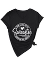 Détail d'un t-shirt noir à col en V avec imprimé graphique cœur et noeud sur le côté - Noir (Police Blanche)