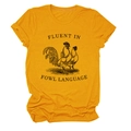 Detail of ginger yellow cotton t-shirt featuring fluent in fowl language print and texture - S / Mustard Yellow (Black Letters)