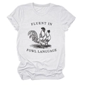 Detail of white cotton T-shirt featuring vintage rooster print and humorous text slogan - S / White (Black Letters)