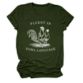 Detail of Fluent in Fowl Language print on dark green cotton crewneck t-shirt - S / Army Green (White Letters)