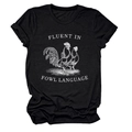 Close-up of black cotton T-shirt featuring white hand-drawn fowl illustration and text - S / Black (White Letters)