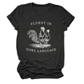 Dark grey t-shirt featuring 'Fluent in Fowl Language' rooster graphic print design - S / Heather Grey (White Letters)