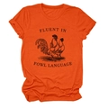 Detailed view of the humorous fowl language print on a bright orange cotton t-shirt - S / Orange (Black Letters)