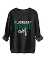 Detail of St. Patrick's Day graphic print on black fleece sweatshirt for teachers - Black