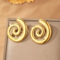 Polished gold spiral stud earrings in a modern geometric stainless steel design - Gold (F3391)