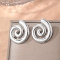 Polished silver stainless steel spiral earrings with minimalist twist design - Silver (F3392)