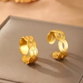 Detail of vintage gold plated snake pattern and textured leaf open rings for women - Gold Geometric Weaving Open Ring Set (F715)