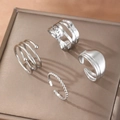Four-piece silver stainless steel ring set with minimalist irregular wavy and beaded designs - Silver 4-Piece Set (C9870)