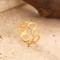 Anillo abierto minimalista de acero inoxidable dorado con diseño geométrico hueco - Estilo Hueco Geométrico Dorado (C1621)