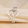Minimalist silver stainless steel geometric open ring with polished hollow triangles - Geometric Hollow Style (B4500)