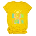 Detail view of yellow Boatin and Floatin cotton tee with rolled cuffs and sun print - Yellow