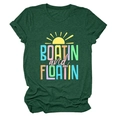 Detail of dark green t-shirt with Boatin and Floatin print and soft heather texture - Vintage Green