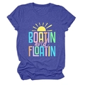 Close-up of the Boatin and Floatin print on a purple melange casual short sleeve t-shirt - Vintage Blue