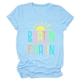 Light blue crew neck t-shirt with Boatin and Floatin print and sun graphic design - Light Blue