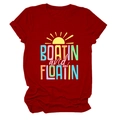 Detail of red crew neck t-shirt with Boatin and Floatin graphic print in a casual style - Red