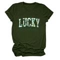 Flat lay of a green crewneck T-shirt with Lucky Teacher shamrock print for St. Patrick's Day - Army Green