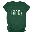 Detail of the green St. Patrick's Day t-shirt featuring Lucky clover letter print texture - Vintage Green