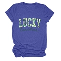 Close-up of Lucky Teacher St. Patrick's Day print on heather blue knit t-shirt - Vintage Blue