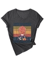 Detail of V-neck dark grey t-shirt with retro Frizzle illustration and knot detail - S / Black Heather Grey