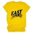 Close-up of yellow round neck cotton t-shirt featuring a black leaping tiger and EASY print - Yellow (Black Text)