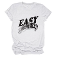 Close-up of vintage tiger print and EASY typography on white cotton crew neck t-shirt - White (Black Text)