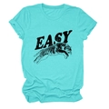 Flat lay of a turquoise round neck T-shirt with black EASY text and tiger graphic print - Deep Water Blue (Black Text)