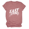 Detailed view of white tiger print and EASY lettering on pink crew neck cotton t-shirt - Rose Gold (White Text)