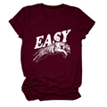 Detail of burgundy cotton T-shirt featuring white Easy text and jumping tiger graphic - Wine Red (White Text)