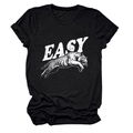 Close-up of vintage white tiger print and EASY lettering on a black cotton crew neck T-shirt - Black (White Text)