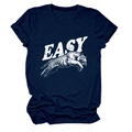 Detail of tiger and EASY text print on dark blue cotton crewneck t-shirt fabric - Navy Blue (White Text)